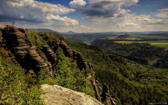 Valley mountains high view scenery free wallpaper for desktop - medium preview image