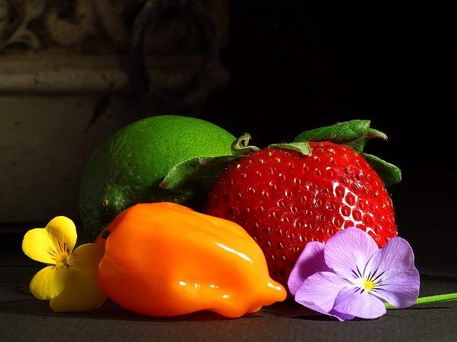 Fruits vegetables table black surface free wallpaper for desktop - medium preview image