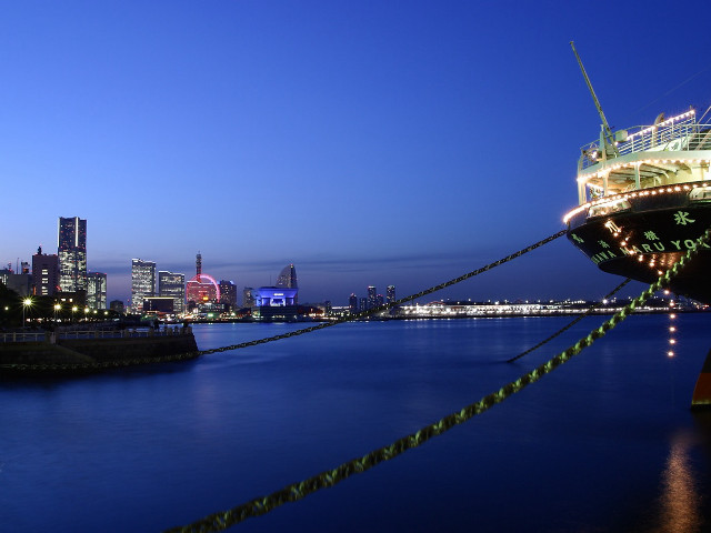 Large boat docked city night #2 free wallpaper for desktop - medium preview image