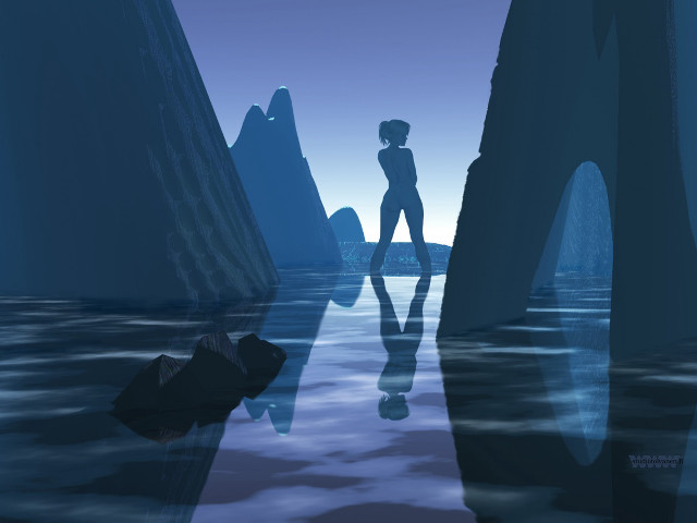 Person standing water rock reflection #2 free wallpaper for desktop - medium preview image