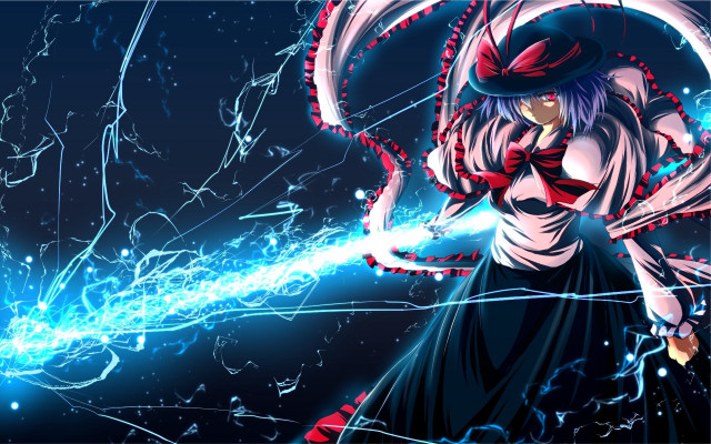 Woman hat sword blue energy free wallpaper for desktop - medium preview image