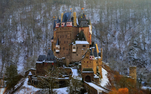 Castle windows towers snow forest free wallpaper for desktop - medium preview image