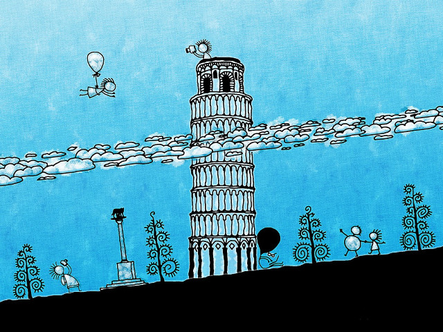 Tower sky background clouds drawing free wallpaper for desktop - medium preview image