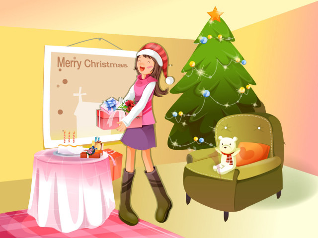 Girl holding present christmas tree #3 free wallpaper for desktop - medium preview image