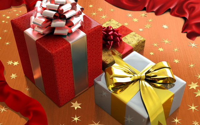 Wrapped presents table red gold free wallpaper for desktop - medium preview image