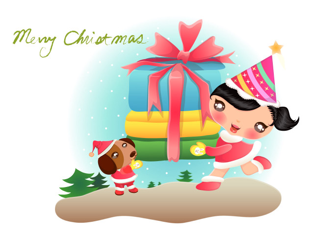 Girl dog running giftbox bow #3 free wallpaper for desktop - medium preview image