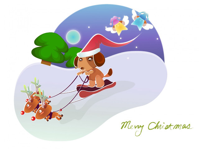 Dog pulling sled christmas tree free wallpaper for desktop - medium preview image