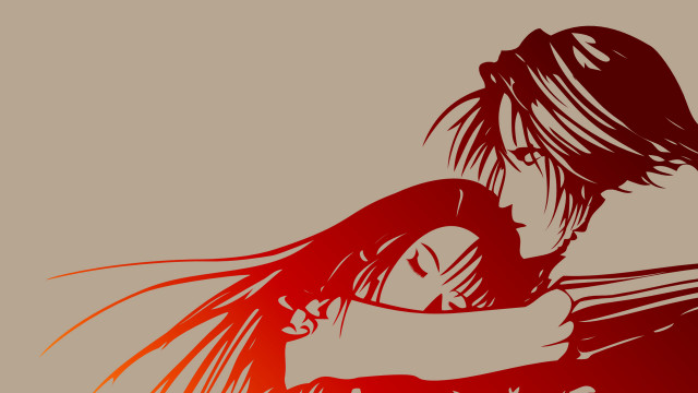 Woman holding man red background free wallpaper for desktop - medium preview image