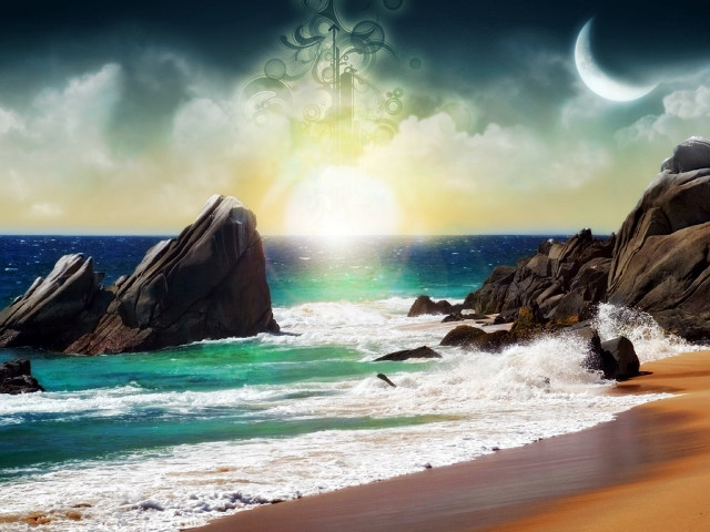 Beach rock formation ocean cross free wallpaper for desktop - medium preview image