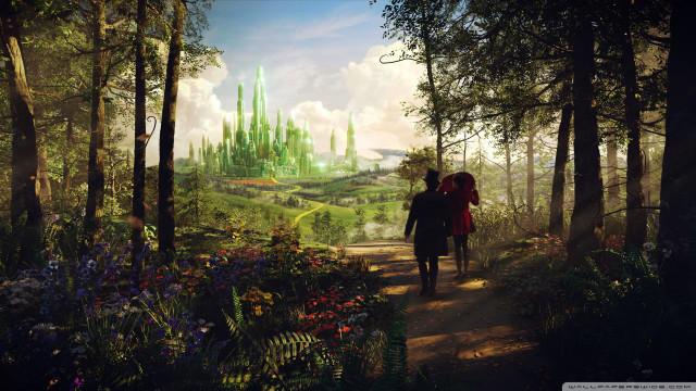 Couple walking path forest castle free wallpaper for desktop - medium preview image