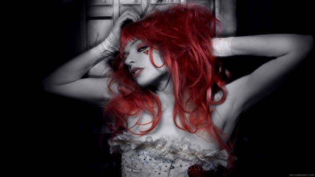 Red hair white dress gothic free wallpaper for desktop - medium preview image