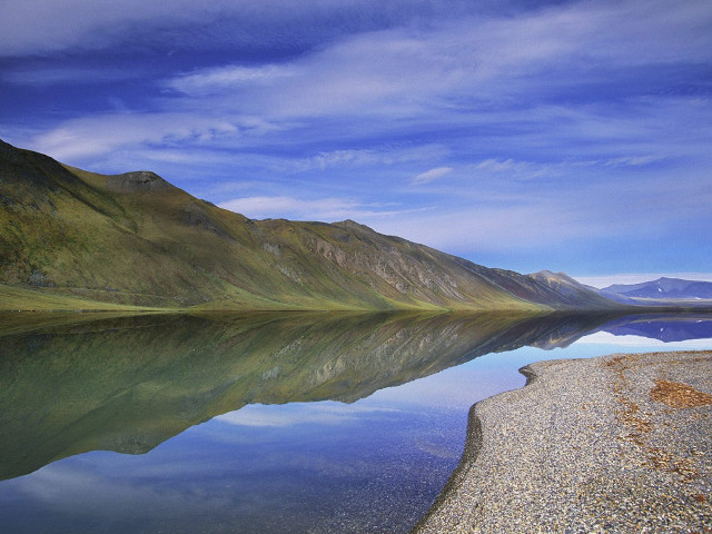Mountain range reflection lake sunny free wallpaper for desktop - medium preview image