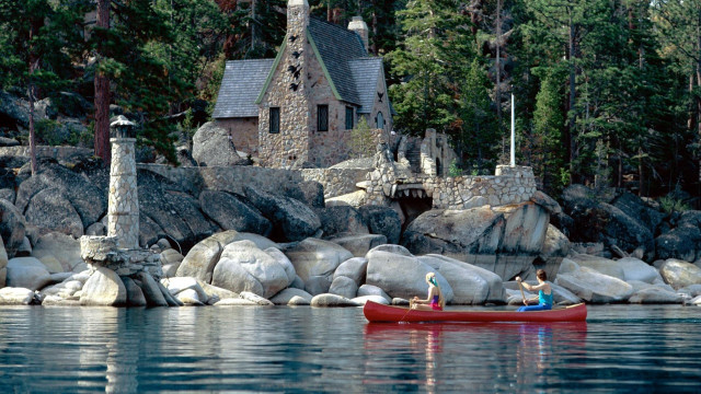 Canoe lake house stone tower #3 free wallpaper for desktop - medium preview image
