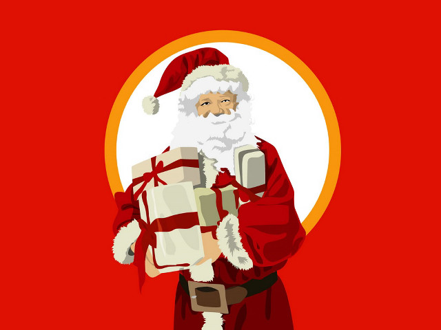 Santa holding present red background free wallpaper for desktop - medium preview image
