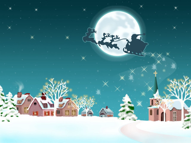 Christmas santa town moon snowy free wallpaper for desktop - medium preview image