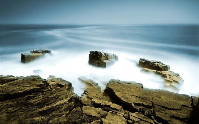 Rocky shore water rocks outcroppings free wallpaper for desktop - medium preview image