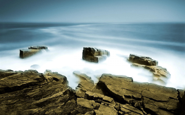 Rocky shore water rocks outcropping free wallpaper for desktop - medium preview image