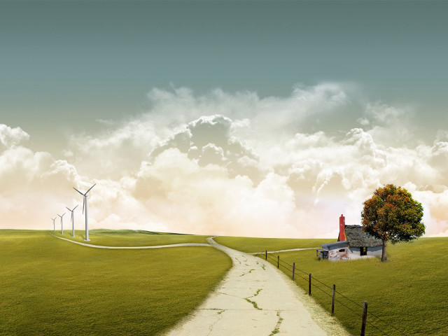 House hill path windmills distance #10 free wallpaper for desktop - medium preview image
