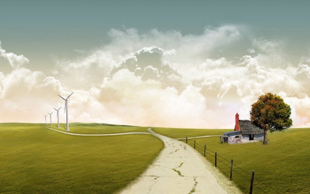 House hill path windmills distance #3 free wallpaper for desktop - medium preview image