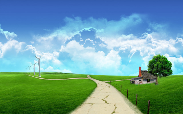 House hill path windmills distance #13 free wallpaper for desktop - medium preview image