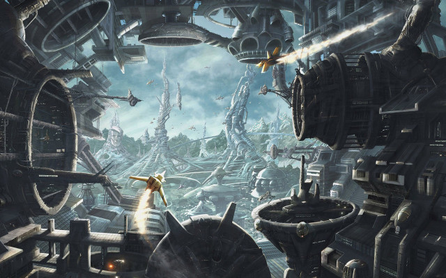 Futuristic city giant machine man free wallpaper for desktop - medium preview image