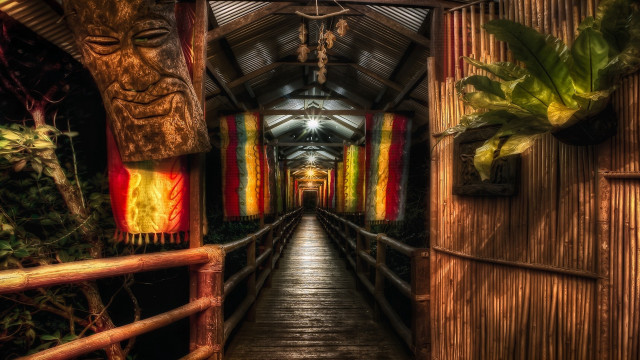 Wooden walkway fence door flag free wallpaper for desktop - medium preview image