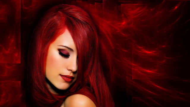 Woman red hair red background free wallpaper for desktop - medium preview image