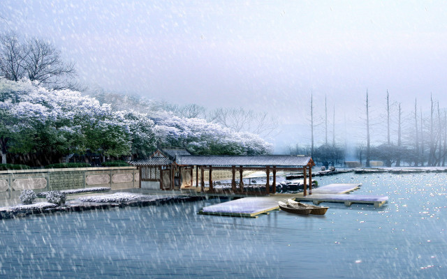 Boat dock snow falling boats #3 free wallpaper for desktop - medium preview image