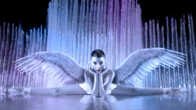 Woman white wings fountain water free wallpaper for desktop - medium preview image