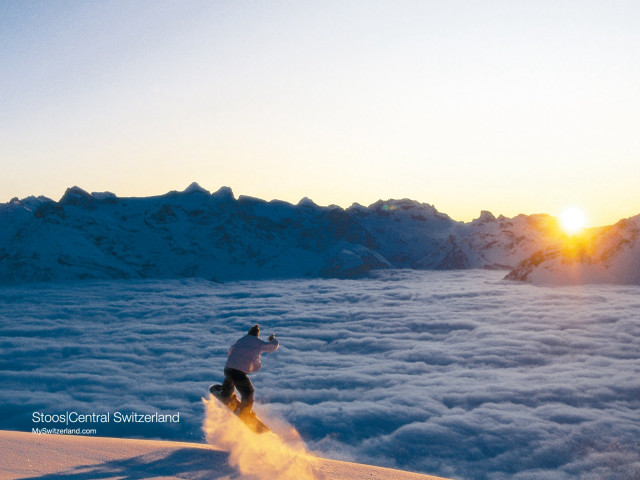 Snowboarder air clouds mountains sunset #2 free wallpaper for desktop - medium preview image