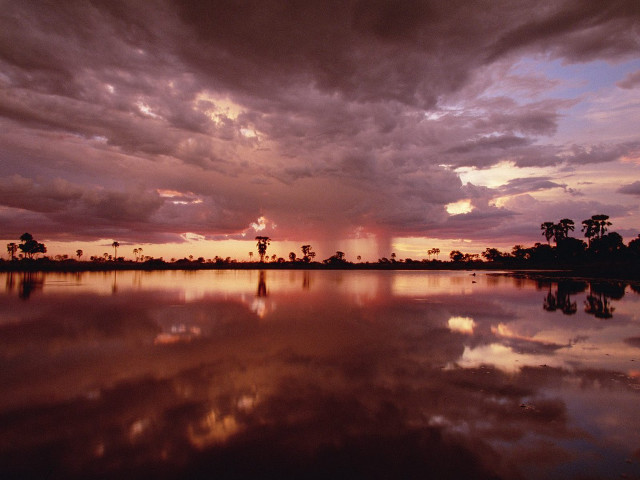 Sunset over lake clouds trees free wallpaper for desktop - medium preview image