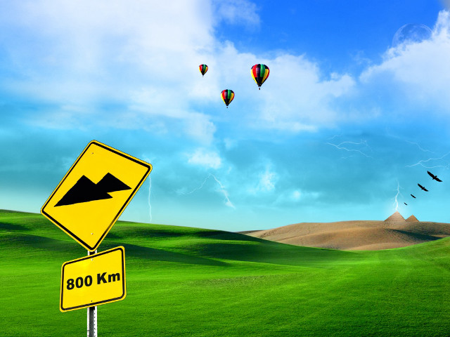 Yellow sign road blue sky free wallpaper for desktop - medium preview image