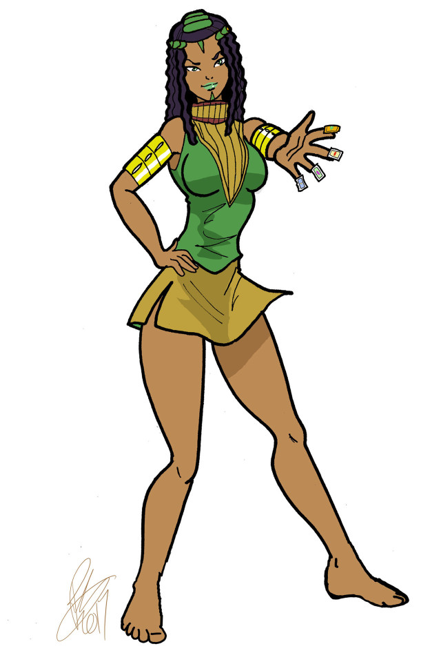 Cartoon woman green top gold free wallpaper for mobile - medium preview image