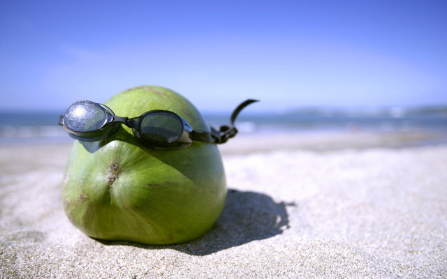 Green apple sunglasses sand beach #2 free wallpaper for desktop - medium preview image