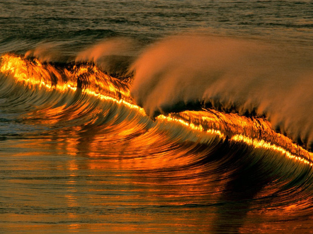 Breaking wave sunset golden orange free wallpaper for desktop - medium preview image
