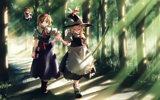 Anime characters forest costume hats free wallpaper for desktop - medium preview image