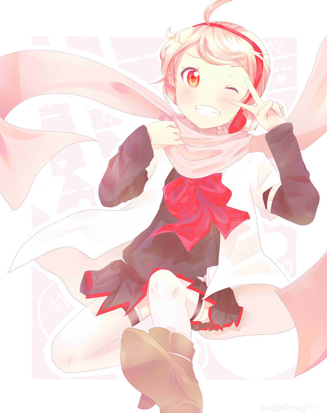 Red dress pink scarf manga free wallpaper for mobile - medium preview image