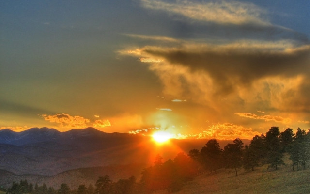 Sunset mountain range trees clouds #2 free wallpaper for desktop - medium preview image
