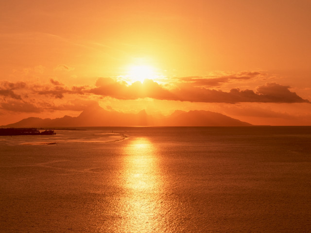 Sunset water boat mountains distance #2 free wallpaper for desktop - medium preview image