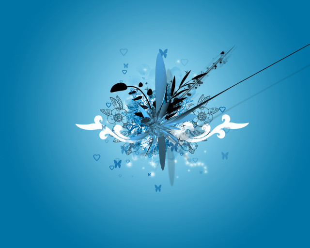 Blue background flowers arrows pattern #3 free wallpaper for desktop - medium preview image