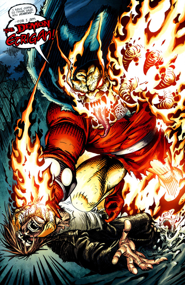 Demon attacking sword fire cartoon free wallpaper for mobile - medium preview image