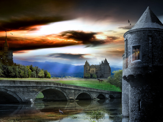 Castle bridge river cloudy sky #7 free wallpaper for desktop - medium preview image