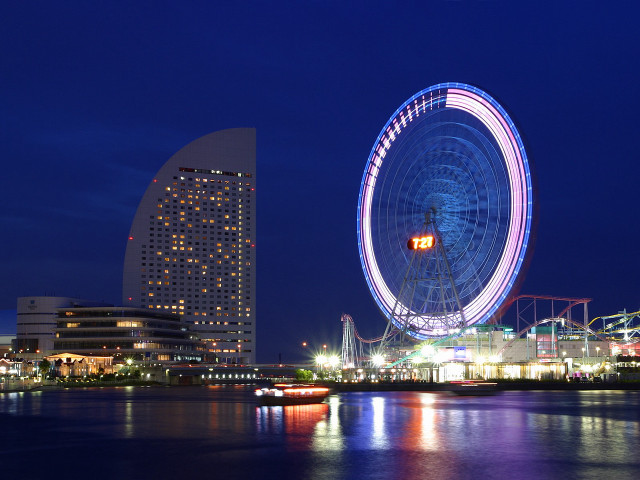 Ferris wheel night water buildings #2 free wallpaper for desktop - medium preview image