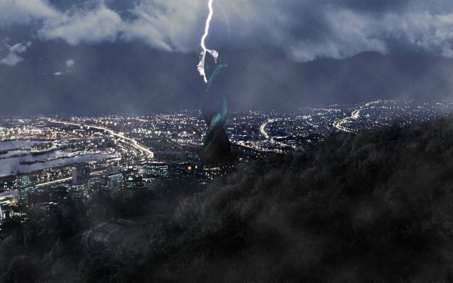 Lightning bolt city night sky #2 free wallpaper for desktop - medium preview image