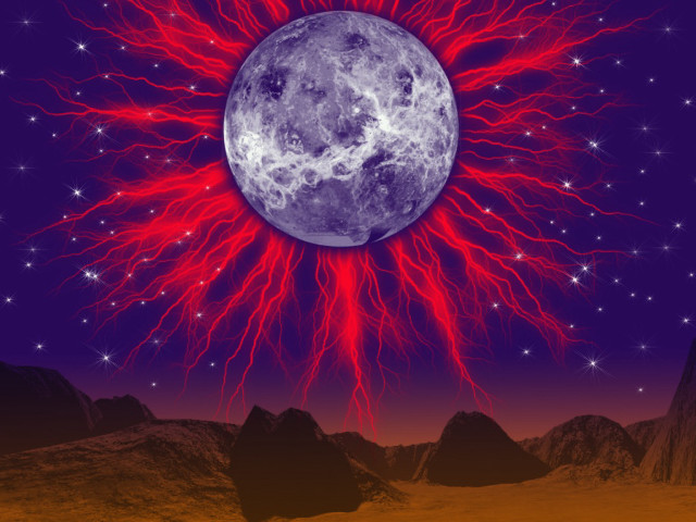 Full moon psychedelic sky mountains free wallpaper for desktop - medium preview image