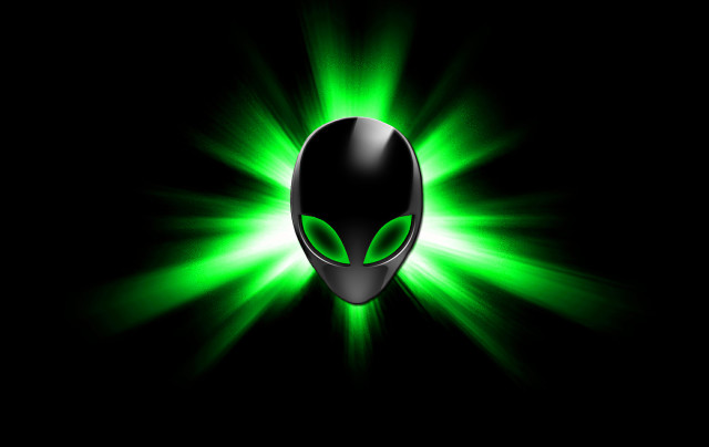 Green alien head glowing eyes free wallpaper for desktop - medium preview image