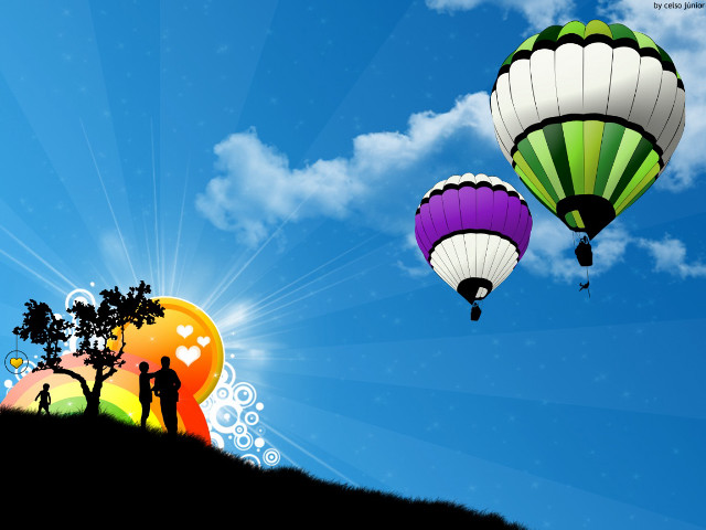 Hot air balloons silhouette kimono free wallpaper for desktop - medium preview image