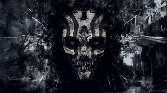 Skull blue eyes face painted free wallpaper for desktop - medium preview image
