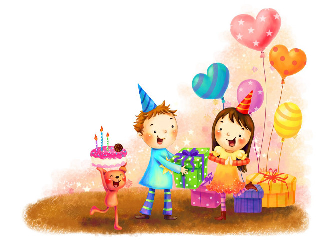 Boy girl birthday cake balloons free wallpaper for desktop - medium preview image