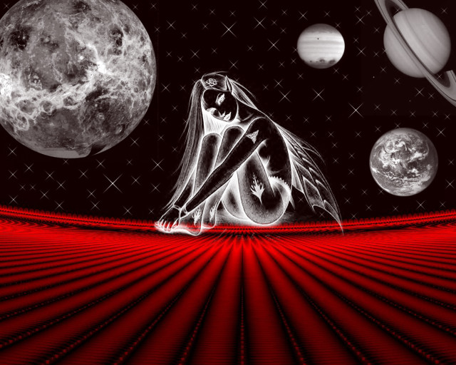 Woman sitting red surface planets #2 free wallpaper for desktop - medium preview image